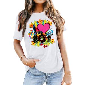 80s Shirt for Women: I Love The 80's Shirt Vintage 80s Shirts Casual Retro 80s Outfits Fashion 80s Nostalgia Tees Tops (White, XL)