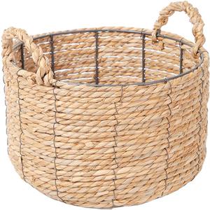 Round Wicker Storage Basket, Woven Large Water Hyacinth Bin with Handles, 12''x 7''