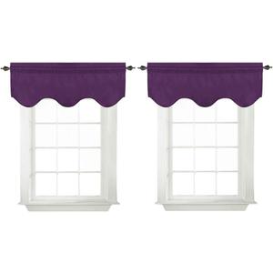Turquoize Blackout Curtains Scalloped Valances Short Curtain Panels for Kitchen(52" x 18" inches, Plum Purple, 2-Packs)