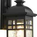 Outdoor Wall Lights Exterior Black Outdoor Light Fixtures Wall Mount with Water Ripple Glass Waterproof Anti-Rust Outside Wall Sconce Porch Lights for House Garage Doorway (15 inch)