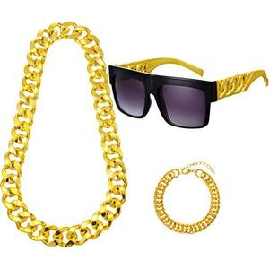 Hicarer 80s 90s Accessories Outfit for Women Hip Hop Costume Kit Fake Gold Chain Necklace Bracelet Halloween Party(Classic)