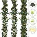 Eucalyptus Garland with Lights, 2 Packs 6FT Artificial Lighted Garland, Spring Summer Green Faux Garlands for Indoor Outdoor Home Decor Table Runner Wedding Arches Centerpieces Backdrops Decor