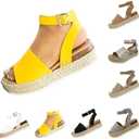 DevilAngel Women's Topic Open Toe Buckle Ankle Strap Espadrilles Flatform Synthetic Summer Casual Wedges Sandals (9, Yellow)