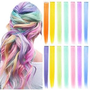 14PCS 20''Rainbow Wig Pieces Multi-Colors Clip in Colored Hair Extensions Party Highlights Hair Accessories Extensions for Girls Women(Candy color)