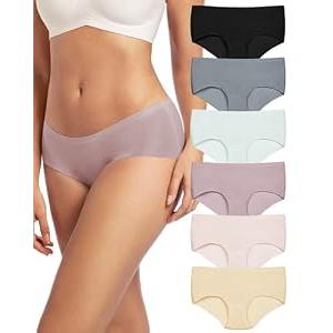 PURILINE Seamless Underwear Women No Show Hipster Panties 6 Pack Mid Rise Silky Soft Thin Comfort Stretch Breathable Briefs, Multicolor A, Large