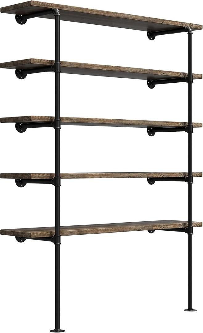 (77"Tall,14"Deep,2pcs) Industrial Retro Wall Mount Iron Pipe Shelf,DIY Open Bookshelf,Hung Bracket,Home Improvement Kitchen Shelves,Tool Utility Shelves, Office Shelves, Pipe Shelving