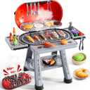 NIPLOOOW Kids Kitchen Toy Set, Kids BBQ Grill Kitchen Playset with Smoke, Sound & Light, 2-Layer Barbecue Indoor Outdoor Play Grill Toy Gift for Toddler Girl Boy Toy 3 4 5 6 7 8 Year Old