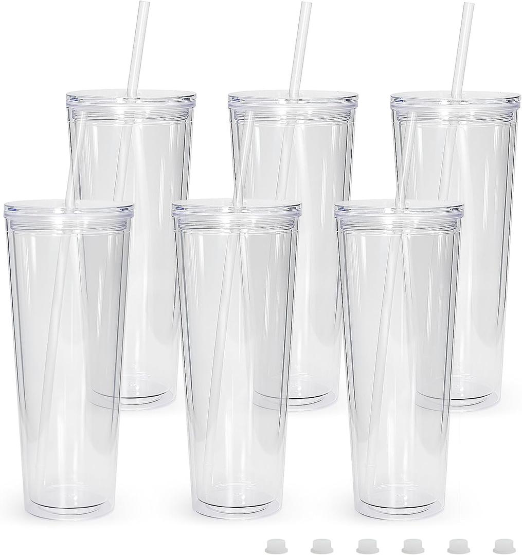 sweet grain Snow Globe Tumbler(6 Pack) - 24oz Double Wall Acrylic Tumblers with Lids and Straws, Snowglobe Tumblers with Pre Drilled Hole and Hole Stopper