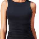 Daci Tankini Tops for Women High Neck Swim Top Tummy Control Bathing Suit Top Modest Swim Tank Top No Bottom (Medium, Black)