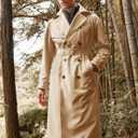 Runcati Mens Trench Coat Double Breasted Belted Windbreaker Jackets Lapel Lightweight Long Jacket Casual Overcoat (Beige)