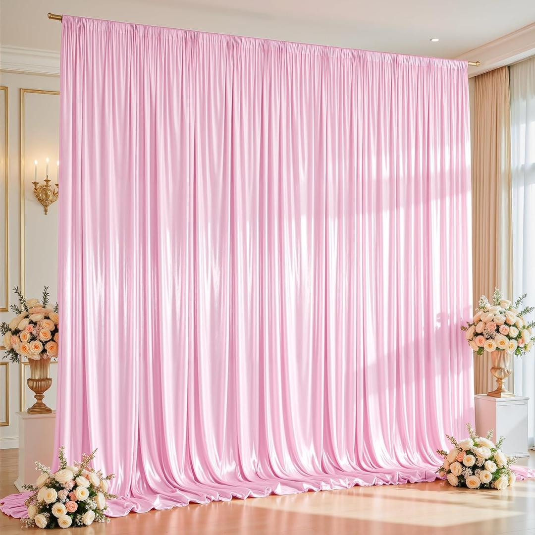 10x10ft Pink Glitter Backdrop Curtain or Parties, Wrinkle Free Satin Photo Backdrop Drapes 2 Panels 5x10FT Shimmer Back Drop Cloth for Baby Shower Wedding Birthday Photography Background Decor