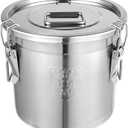 DYNAMI 304 Stainless Steel Airtight Canister for Kitchen, 3.2Gal/405oz Flour Container with Lid and Locking Clamp,10-21Lbs Metal Bucket Food Storage Container for Rice, Flour, Grain, Coffee Bean (12L)