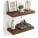 20 Inch Floating Shelves for Wall, 8 Inch Deep Floating Shelf for Storage & Display, Wall Mounted Shelf with Invisible Brackets for Living Room, Kitchen, Bathroom, Home Decor, Set of 2, Rustic Brown