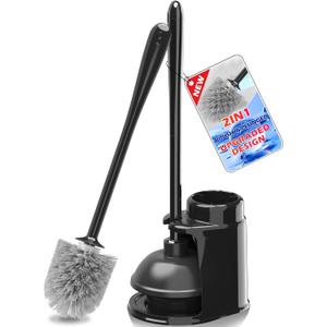 JEHONN Toilet Plunger and Brush Set Black with Holder and Hidden Tweezers, Heavy Duty Bathroom Bowl Scrubber Cleaning Kit for Bathtub Sink Wash Basin