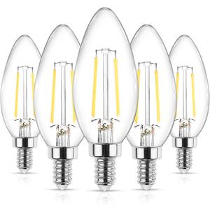 Ascher E12 LED Classic Candelabra Clear Light Bulbs 4W, Equivalent 40W, Daylight White 5000K, Non-Dimmable, Filament Clear Glass 5 Pack, 2 Packs