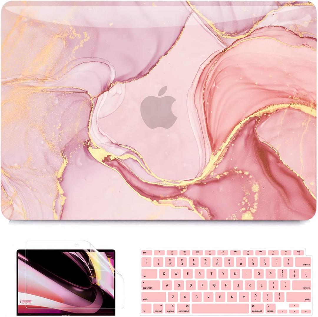 B BELK Compatible with MacBook Air 13 inch Case 2021 2020 2019 2018 M1 A2337 A2179 A1932 Touch ID,Plastic Laptop Hard Shell+2 Keyboard Cover+Screen Protector for MacBook Air 13.3 inch Case,Pink Marble