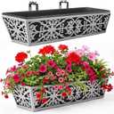 2 Pack 24 Inch Window Boxes Planter for Outdoor Plants Deck Railing Planters Box with Adjustable Brackets for Porch Fence Balcony Hanging Flower Baskets with Non-Woven Fabric Liner for Garden Decor