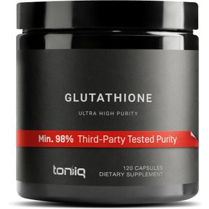 Toniiq Ultra High Strength Glutathione Capsules - 1000mg Concentrated Formula - 98%+ Highly Purified and Bioavailable - Non-GMO Fermentation - 120 Capsules Reduced Glutathione Supplement