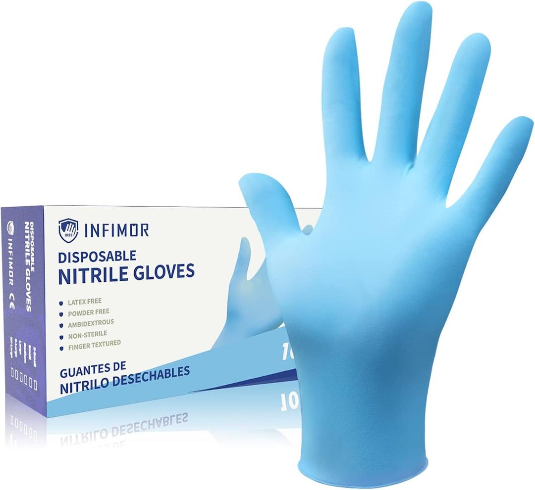 Disposable Nitrile Gloves Powder & Latex Free 3 mil Non-Sterile Nitrile Exam Gloves Light Duty Cleaning Gloves, Large, Box/100 (Blue, L)