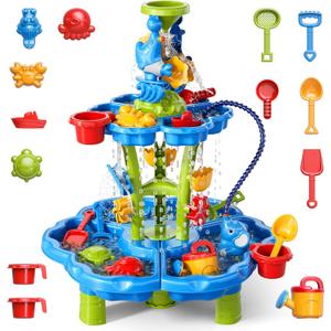 3 in 1 Flower Shape Water Table with Pump for Toddler Kids Ages 3-5 4-8, Summer Outdoor Toys Kids Beach Toys Water Play Sensory Table, Birthday Party Gifts for Toddler Boys Girls Ages 3 4 5 6 7 8