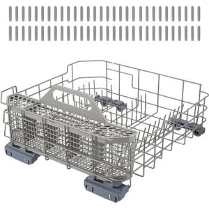 WD28X26099 WD28X34744 Dishwasher Lower Rack & WD28X10128 Silverware Basket Compatible with GE Dishwashers GDF510PSR3SS, GDF510PSD1SS, GDF535PSR0SS, Replace WD28X10346 WD28X22506 WD28X22696 WD28X24396