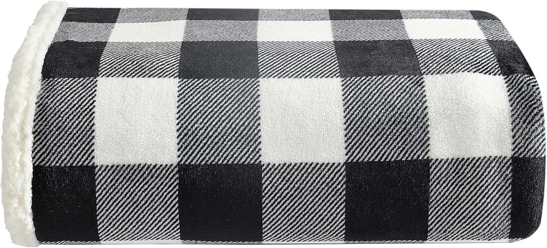 Eddie Bauer - Throw Blanket, Reversible Sherpa Fleece Bedding, Buffalo Plaid Home Decor for All Seasons (Black Check, Throw)