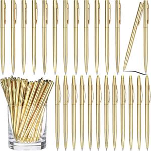 Fuutreo 25 Pack Wedding Gold Pens Bulk Gold Metal Pens Slim Ballpoint Retractable Ballpoint with Black Ink Mini Conical for Wedding Favors Guests, Office Business Teachers,1.0 mm
