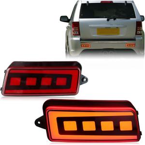 Red Lens LED DRL Rear Reflector Bumper Fog Light Brake Turn Signal Lamp 3 in 1 Compatible With Jeep Grand Cherokee 2005 2006 2007 2008 2009 2010 WK1 (RED)