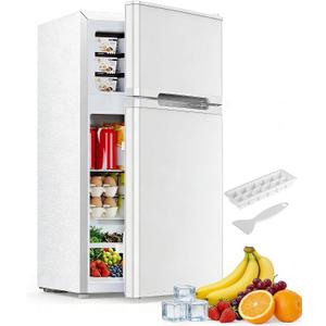 Electactic 2.5 Cu.Ft Mini Fridge with Freezer, Double-Door Compact Refrigerator, Adjustable Glass Shelves, Mechanical Thermostat & Leveling Feet, Space-Saving for Apartment/Dorm/Office, White