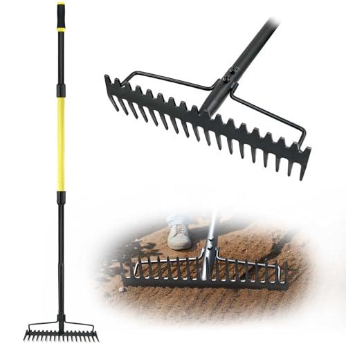 Jardineer Bow Rake Heavy Duty, Long Handle Metal Rakes for Gravel, Rocks, Lawns Leaves, Soil Leveling, Landscaping, Garden Rake with 18 Steel Tines (59 Inches)