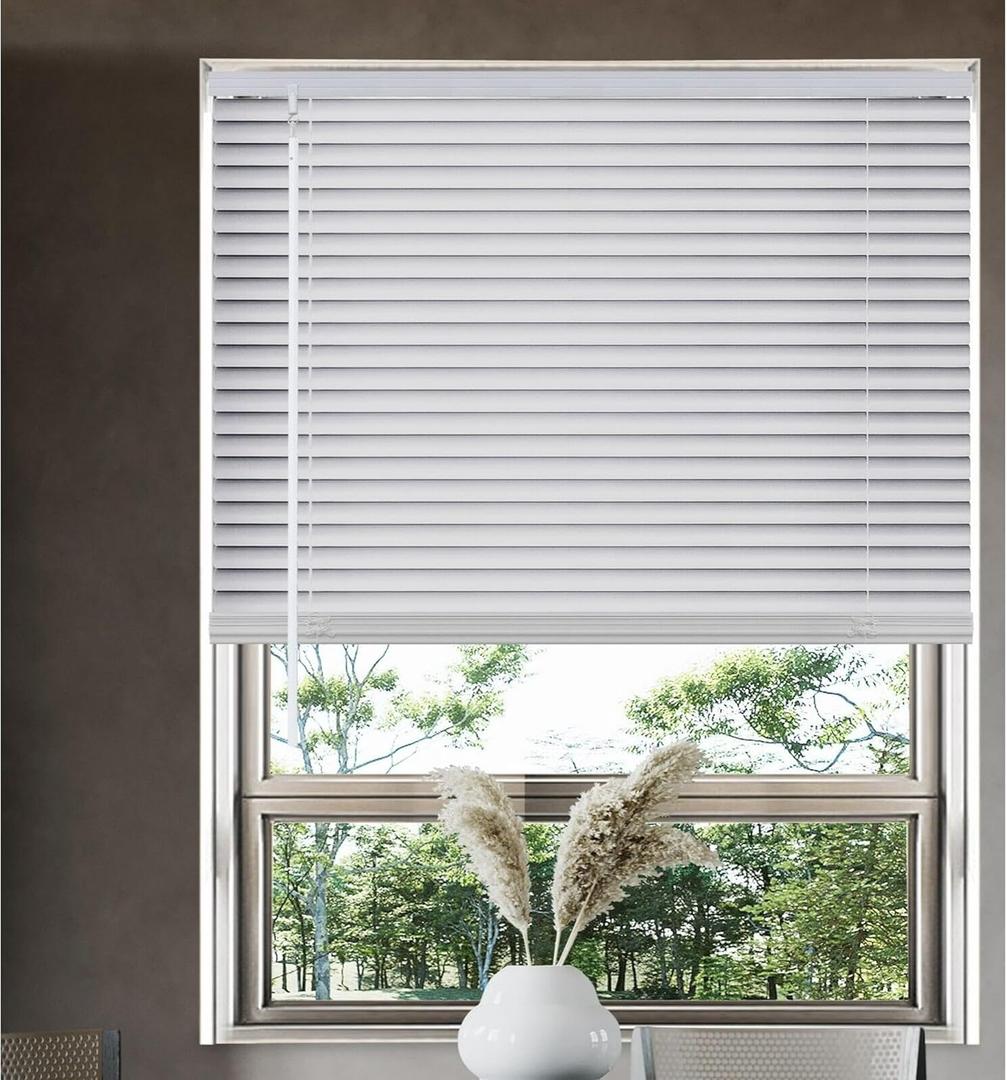 38" White Cordless Light Filtering Window Blinds, Horizontal Vinyl Mini Blinds/Shades, 1" Slats, Easy Install