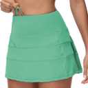 2 x Women's Tennis Skirts High Waisted Athletic Golf Skorts with Pockets Skirts for Women Casual Workout Built-in Shorts (Green, XL)