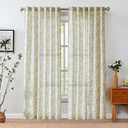 Vangao Green Floral Linen Blend Curtains for Living Room 84 Inches Long Farmhouse Curtains for Bedroom Vintage Print on Beige Light Filtering Window Drapes Back Tab Rod Pocket 2 Panels