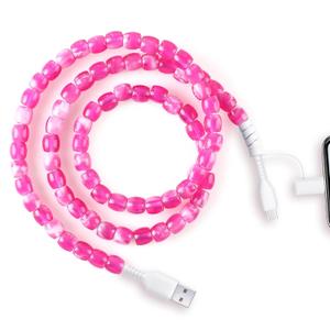 3 x SAMONPOW USB C Cable for iPhone Charger Cord 60W 2 in 1 Multi Fast Charging Cable 3.3FT Cute Beaded Phone Charger USB A to Type C/iOS Cord for iPhone 17 16 15 14 Pro Max/iPad A16/Galaxy S25 24 Pink (Red)