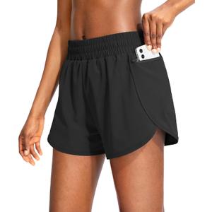 Soothfeel Womens Running Shorts with Zipper Pockets High Waisted Athletic Gym Workout Shorts for Women with Liner, Size S