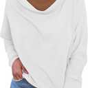 Okiwam Women's Fall Tops Cowl Neck Long Batwing Sleeve Shirts Oversized Tunic Dressy Casual Blouses 2026 Fashion Clothes (White, XS)