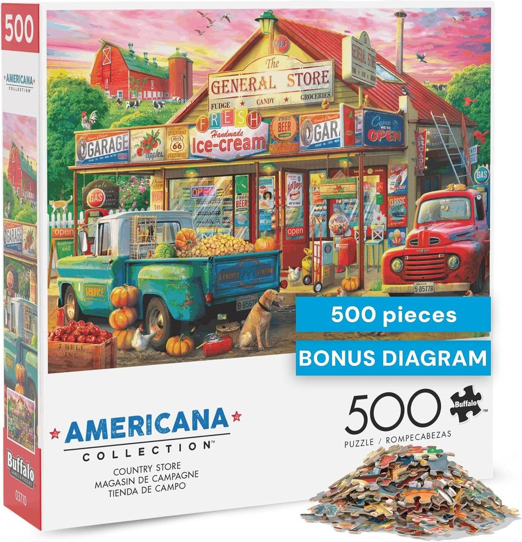 Buffalo Games - 500 piece Jigsaw Puzzle - Americana Collection , Country Store - Challenging Fall and Autum Puzzles for Adults, 21.25"l X 15"w