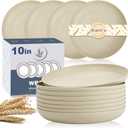 Wrova Wheat Straw Dinner Plates Set of 8 - 10 Inch Unbreakable, Dishwasher & Microwave Safe, Lightweight for Kitchen, R.V. (Beige)