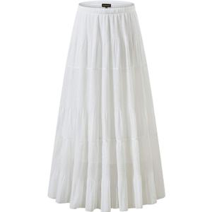 NASHALYLY Women's Chiffon Elastic High Waist Pleated A-Line Flared Maxi Skirts, Small