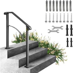 VEVOR Handrail for Outdoor Steps, 2-3 Steps Arch#2 Outdoor Handrail, Adjustable Wrought Iron Staircase Handrail, Thickened Stair Railings for Porch Railing, Deck Handrail