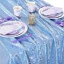 QueenDream Sequin Tablecloth 60"x102" Sparkly Party Table Cloths Sequin Table Cloth Overlay for Wedding Birthday Baby Shower Decoration Baby Blue