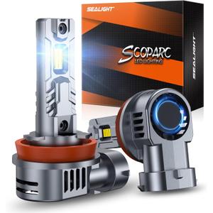 SEALIGHT H9/H11/H16 Lights 50000LM Extra Wide View, 6500K Cooling Fan 1:1 Stock Bulbs Size H11 LED Fog Bulbs For ATV, Plug-N-Play, 2 Pack
