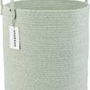 Cotton Rope Laundry Basket Hamper for Clothes Woven Storage Basket for Living Room Bedroom Boho Tall Rope Baskets for Blanket Toys Pillow Towels Baby Nursery Hamper Bin green (regular)