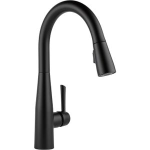 Delta Essa Matte Black Kitchen Faucet with Pull Down Sprayer, Modern Single Hole Kitchen Sink Faucet, Single Handle, Matte Black 9113-BL-DST