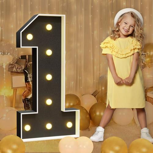 imprsv Marquee Numbers Black 3FT: Black Party Decor - Light Up Number 1 Large 3 Feet Tall - Birthday Decorations for Him Her 1st 10th 15th 21st