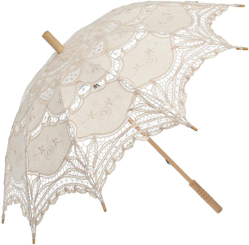 Lace Parasol Umbrella Vintage Wedding Bridal Lace Umbrella for Decoration Photo Tea Party 32 Inch Adult Size (01 Ivory)