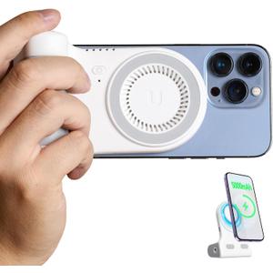 KraftGeek Magnetic Phone Stand Camera Grip with Wireless Charging & Bluetooth Shutter, Stand for iPhone, Ergonomic Handle for Vlogging, Selfies & Video Calls (White)