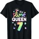 This Slime Queen is 7 Year Old 7th Birthday Shirt for Girls T-Shirt (Black, L)