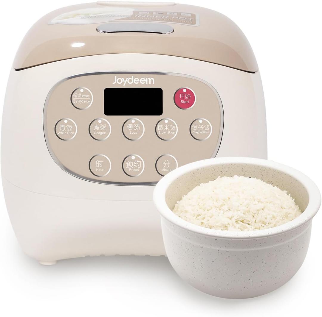 Joydeem Mini Ceramic Rice Cooker, 2.5 Cups Uncooked Rice Cookers with Pure Ceramic Inner Pot, Healthy & PFOA Free, 1.2L/1.3 qt, DFB-C120