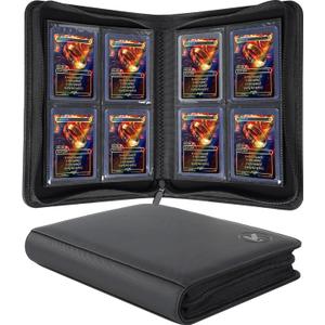 Toploader Binder, Holds 112+ Toploaders, 4 Pocket Top Loader Card Storage Case, Double-Sided Pockets for trading card in 3 x 4'' Toploaders (Black 4 Pocket)
